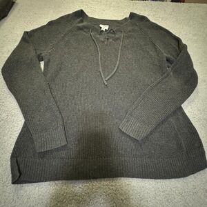 St. John's Bay Women's XL Black V-Neck Cotton Sweater‎ Casual Drawstring Womens